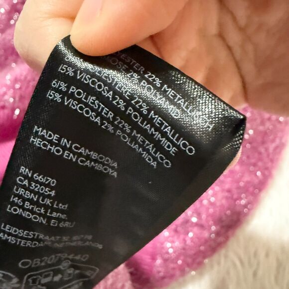 Women Anthropologie Maeve Violetta Tinsel Keyhole Sweater Pink Sparkle Sz Large - Picture 9 of 10